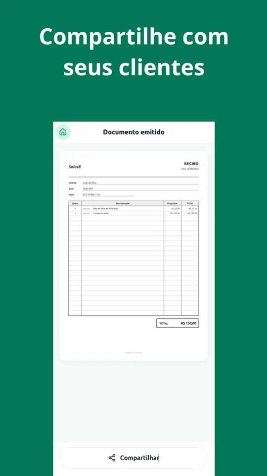 Recibo em PDF gerado pelo Remitia pronto para compartilhar com o cliente
